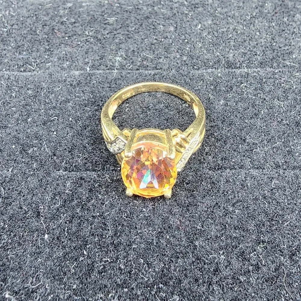 Vintage Fire Mystic Topaz Diamond 14k Yellow Gold Cocktail Ring 8 - Picture 7 of 9